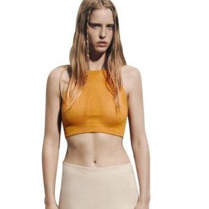 Zara Orange / Yellow Perforated Crop Mesh Orange Sz M
